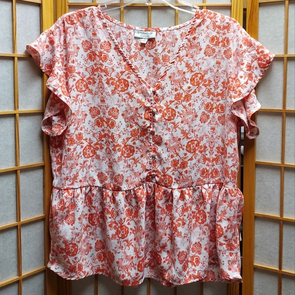 🍊 Studio B Bobeau orange boho flutter blouse women's M junior's L/XL - Picture 1 of 3